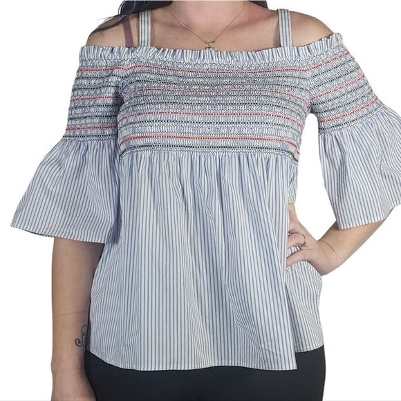 Maison Jules Women's Off The Shoulder Top Blue Size Medium - Picture 2 of 9